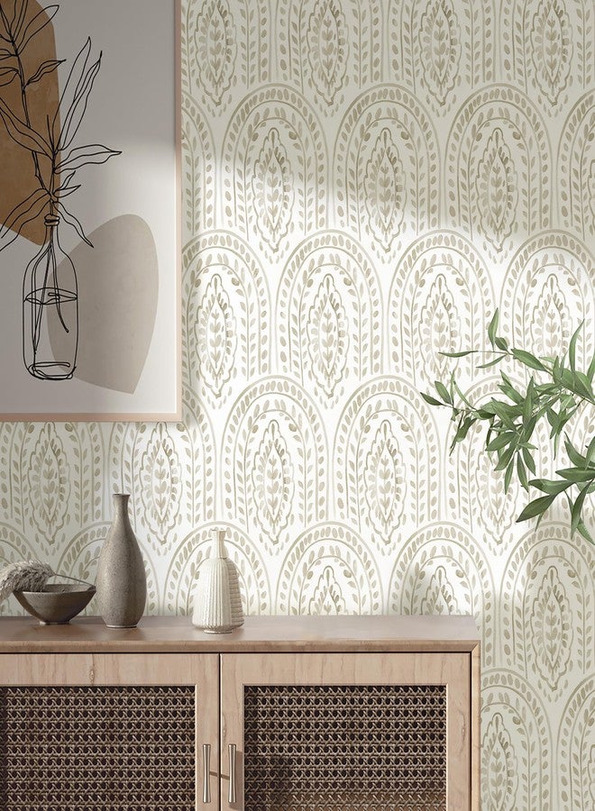 Micpolo Boho Peel and Stick Wallpaper Removable Wall Paper Neutral Contact Paper Removable Peel and Stick Brown and White Self-Adhesive Wallpaper for Bathroom Bedroom Kitchen Wall Decor 17.3" x 118" - Image 2